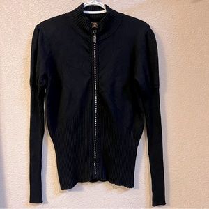 Belldini Crystal Embellished Zipper Sweater